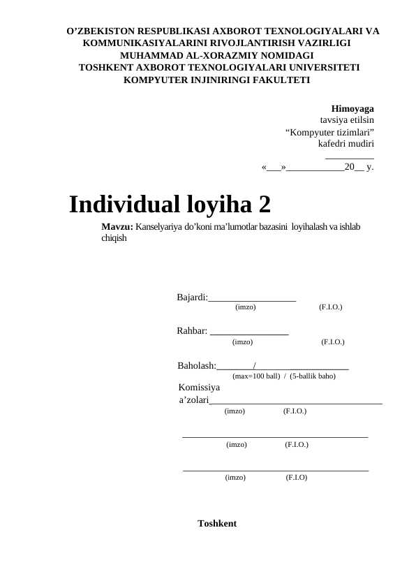 Kanselyariya do’koni ma’lumotlar bazasini  loyihalash va ishlab chiqish