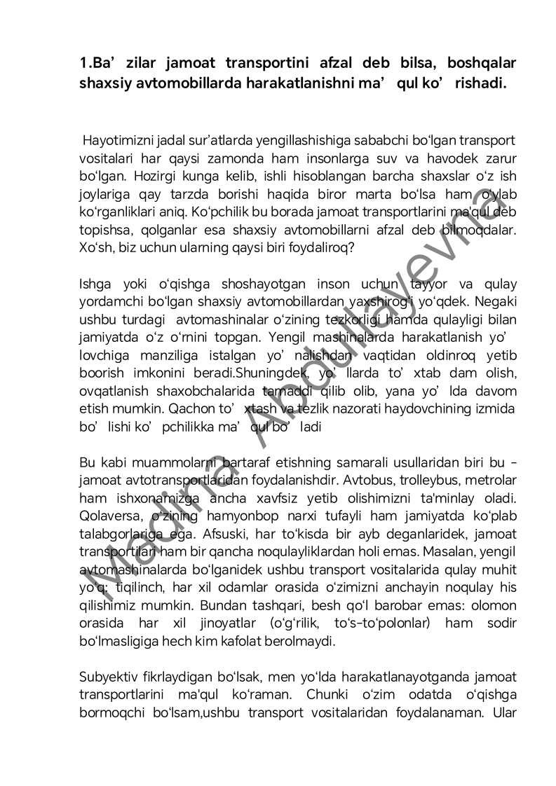 Esselar to'plami [90ta ehtimoliy esselar], o'zbek tili milliy sertifikat uchun.