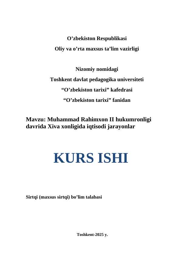 Muhammad Rahimxon II hukumronligi davrida Xiva xonligida iqtisodi jarayonlar