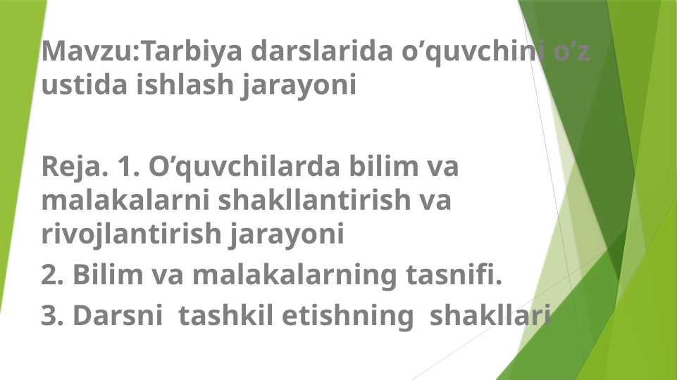 :Tarbiya darslarida o’quvchini o’z ustida ishlash jarayoni