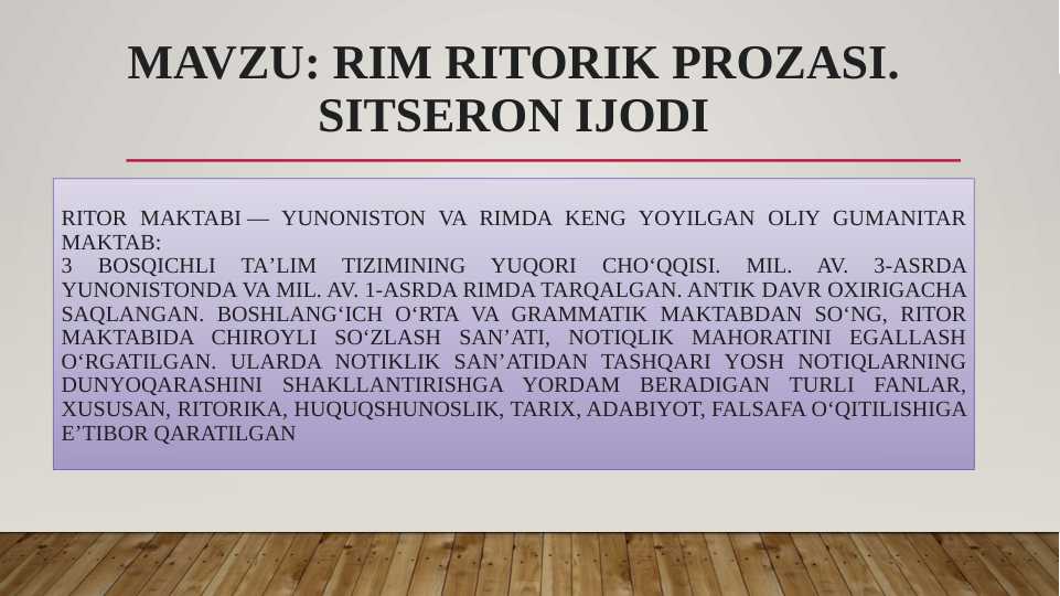 Rim ritorik prozasi. Sitseron ijodi