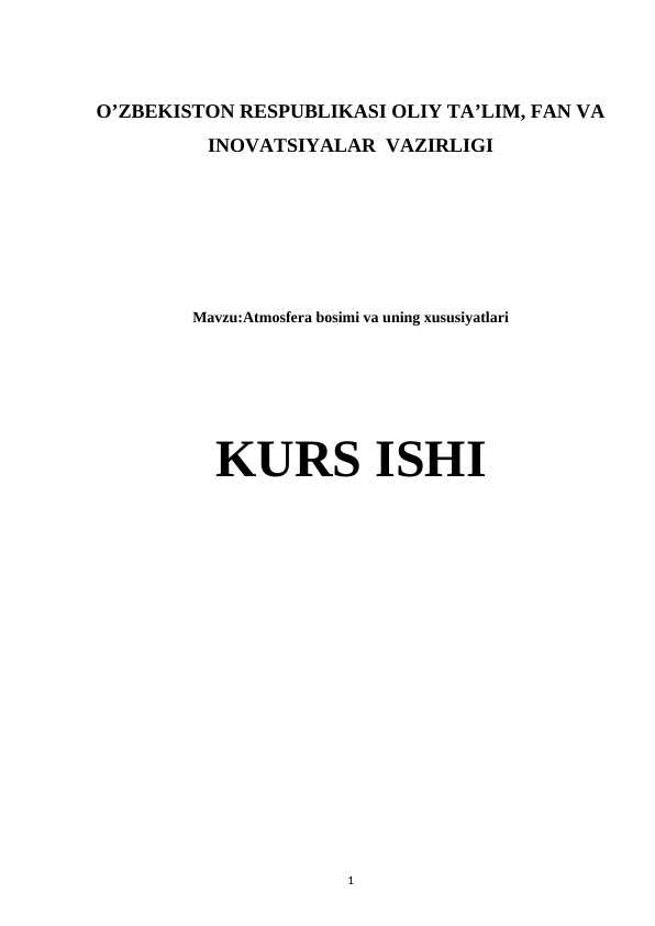 Atmosfera bosimi va uning xususiyatlari
