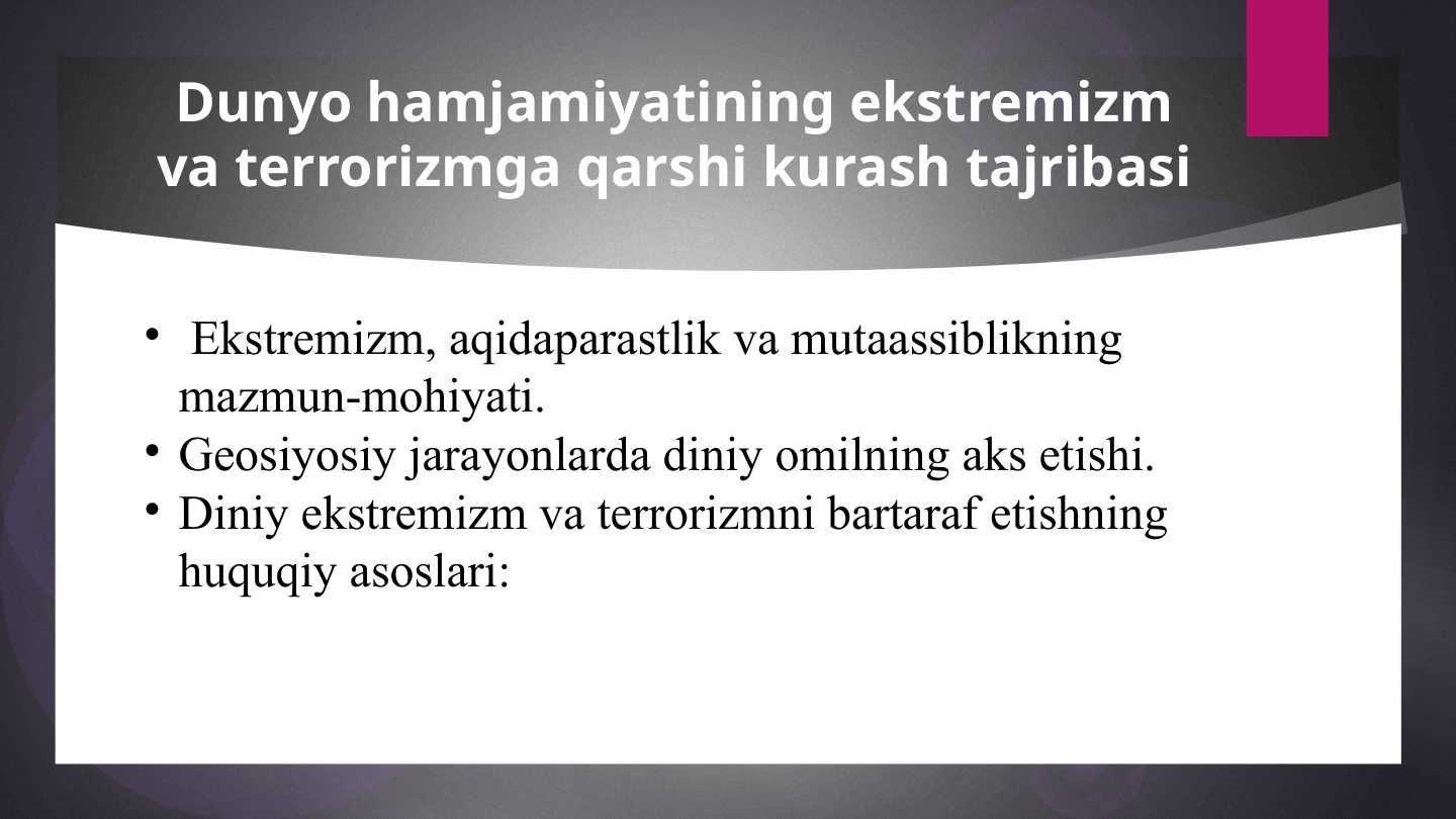 Dunyo hamjamiyatining ekstremizim va terririzimga qarshi kurash tajribasi