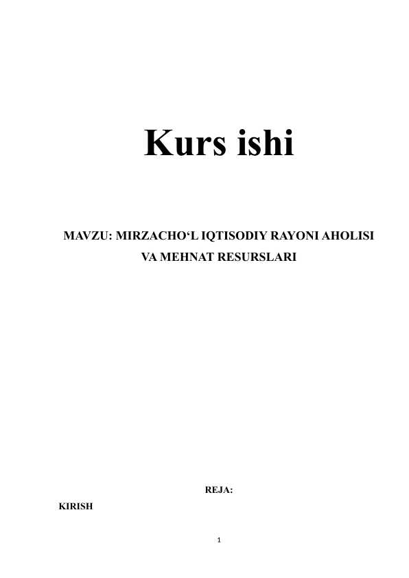 MIRZACHO‘L IQTISODIY RAYONI AHOLISI VA MEHNAT RESURSLARI