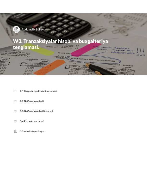 tranzaksiyalar hisobi va buxgalteriya tenglamasi