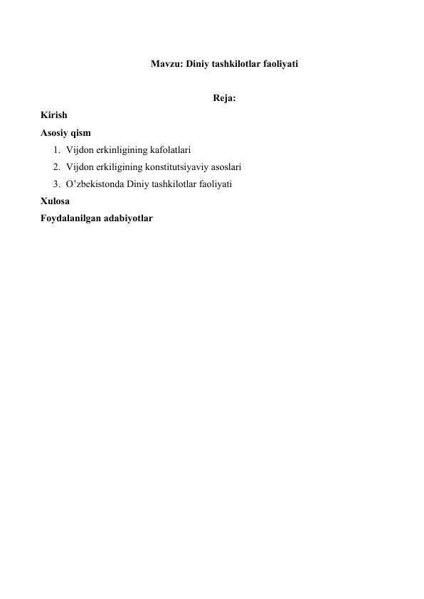 Diniy tashkilotlar faoliyati