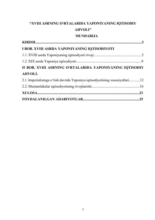 XVIII ASRNING O‘RTALARIDA YAPONIYANING IQTISODIY AHVOLI