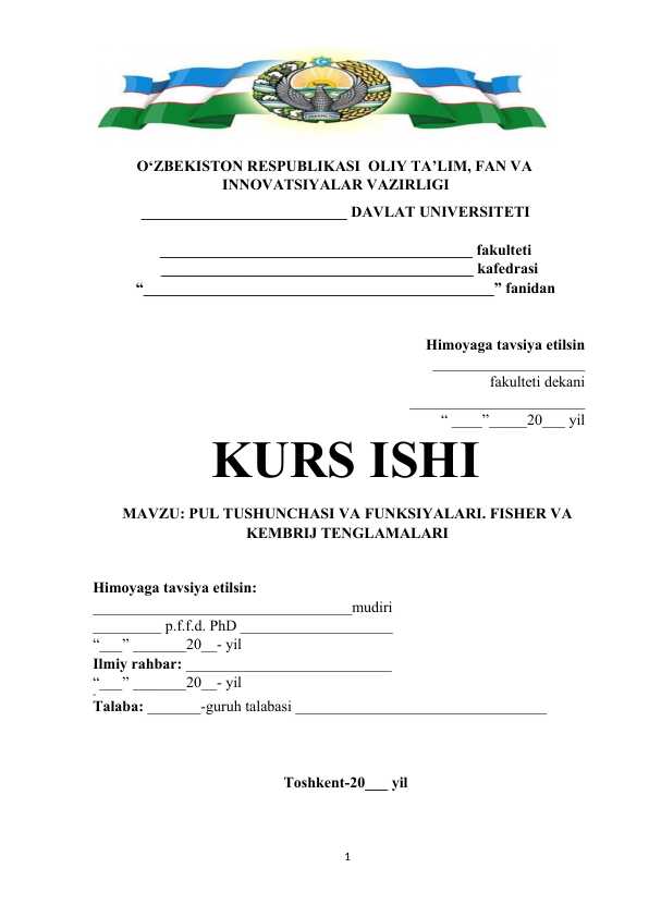 Pul tushunchasi va funksiyalari. fisher va kembrij tenglamalari