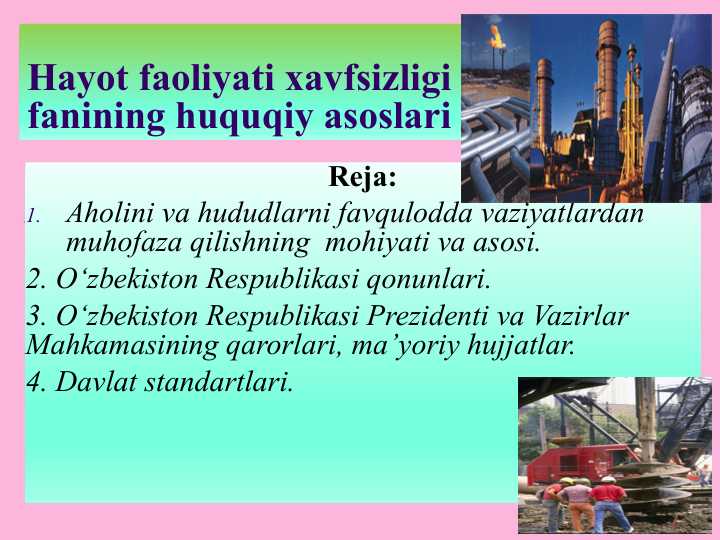 Hayot faoliyati xavfsizligi fanining huquqiy asoslari — копия