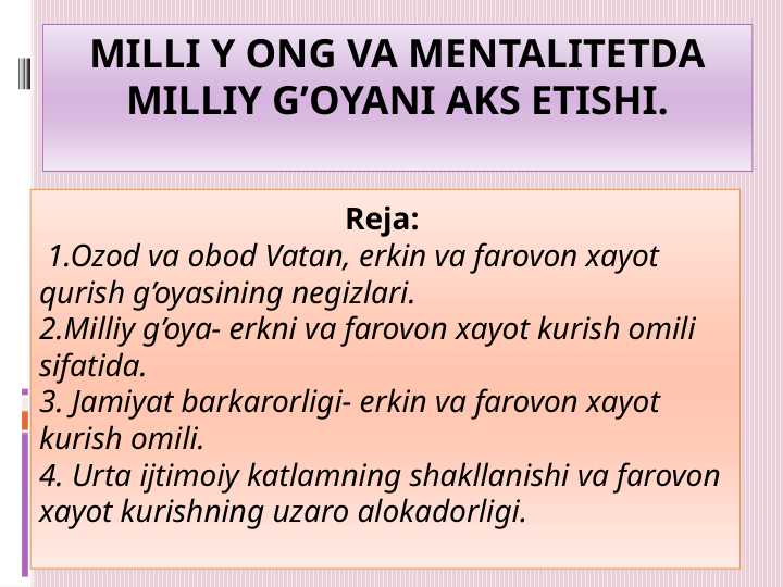 MILLI Y ONG VA MENTALITETDA MILLIY G’OYANI AKS ETISHI.