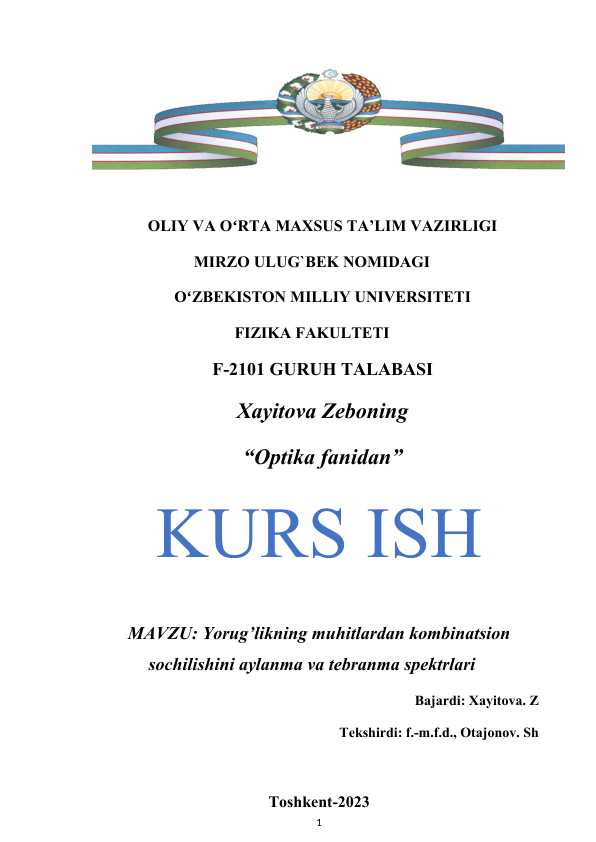 Yorug’likning muhitlardan kombinatsion sochilishini aylanma va tebranma spektrlari