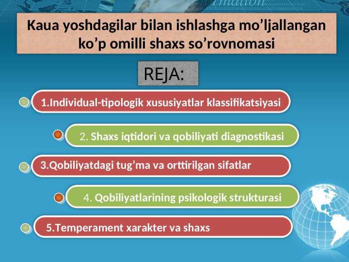 Kaua yoshdagilar bilan ishlashga mo’ljallangan ko’p omilli shaxs so’rovnomasi