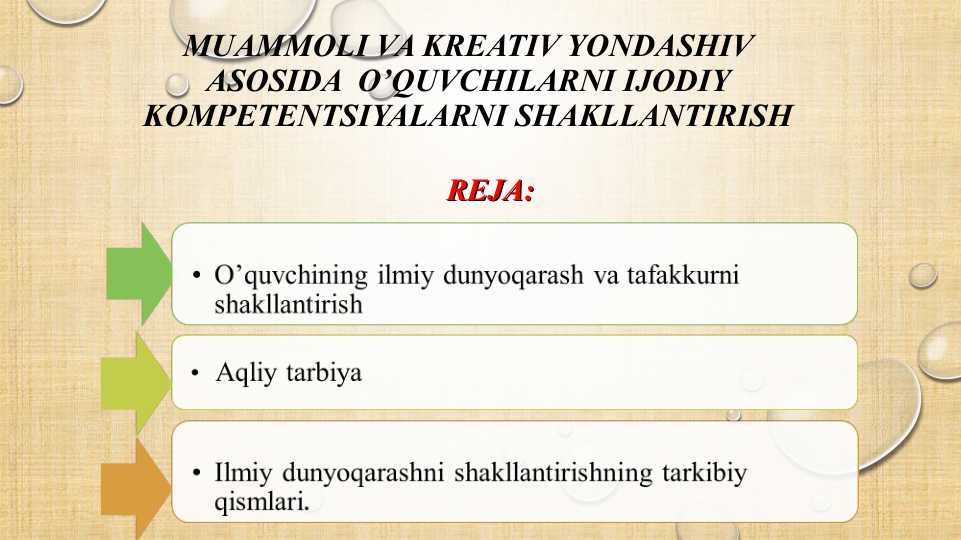 Muammoli va kreativ yondashiv asosida  O’quvchilarni ijodiy kompetentsiyalarni shakllantirish