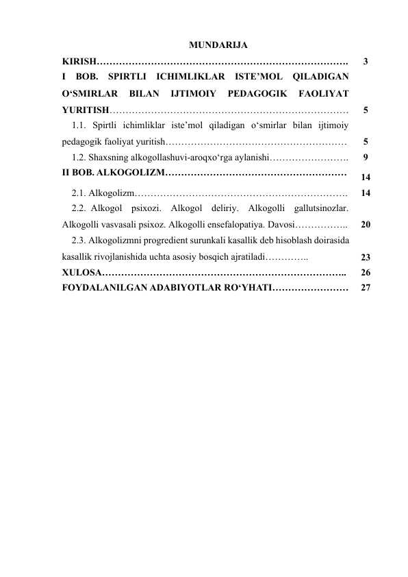 SPIRTLI ICHIMLIKLAR ISTE’MOL QILADIGAN O‘SMIRLAR BILAN IJTIMOIY PEDAGOGIK FAOLIYAT YURITISH