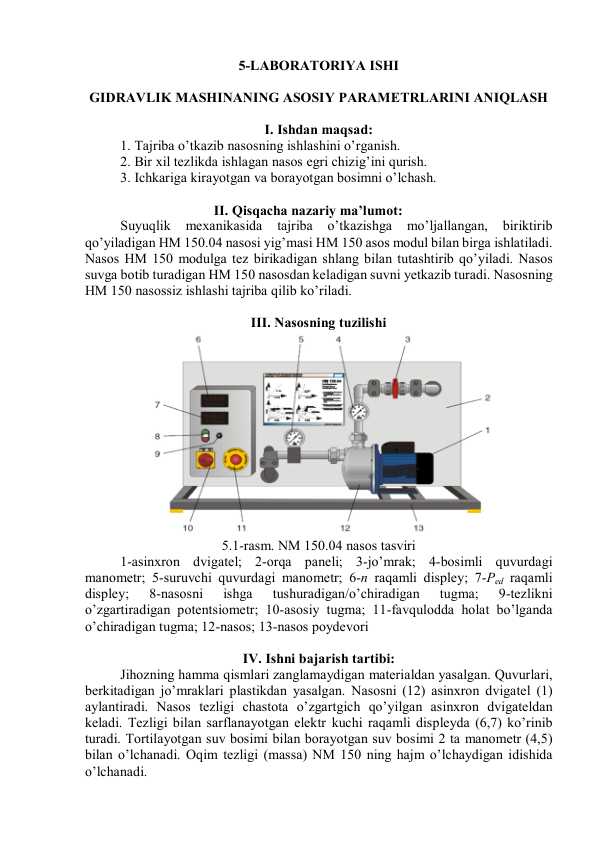 GIDRAVLIK MASHINANING ASOSIY PARAMETRLARINI ANIQLASH