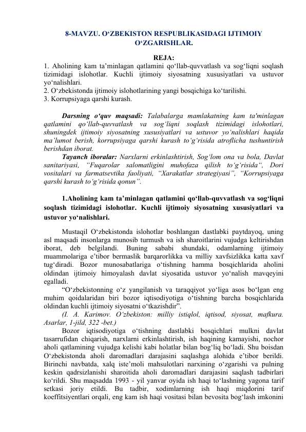 O‘ZBEKISTON RESPUBLIKASIDAGI IJTIMOIY O‘ZGARISHLAR