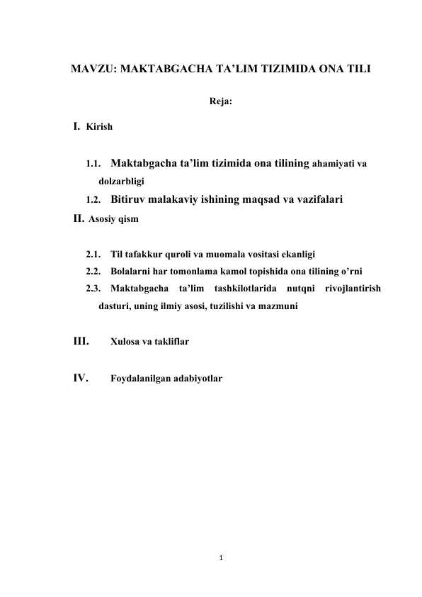 MAKTABGACHA TA’LIM TIZIMIDA ONA TILI