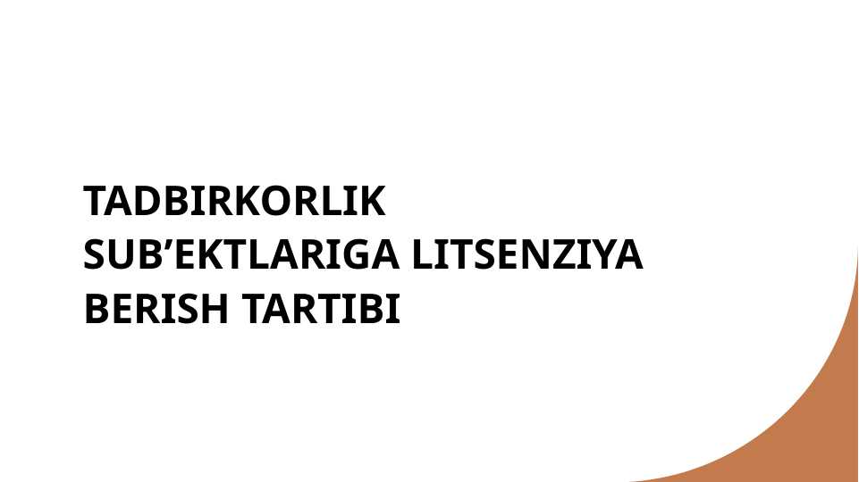 TADBIRKORLIK SUB’EKTLARIGA LITSENZIYA BERISH TARTIBI