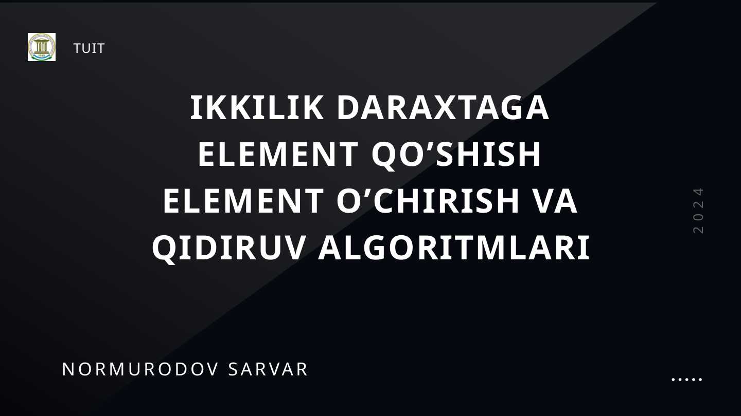 Ikkilik daraxtga element qo'shish ,o'chirish, qidiruv algoritmlari