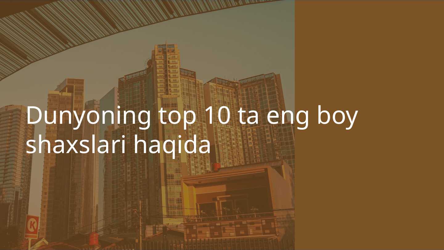 Dunyoning top 10 ta eng boy shaxslari haqida