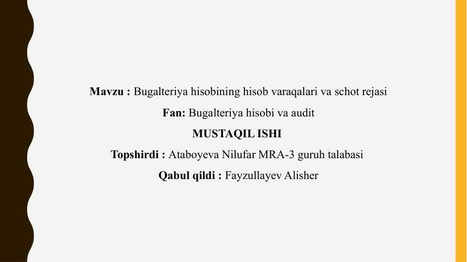 Bugalteriya hisobining hisob varaqalari va schot rejasi