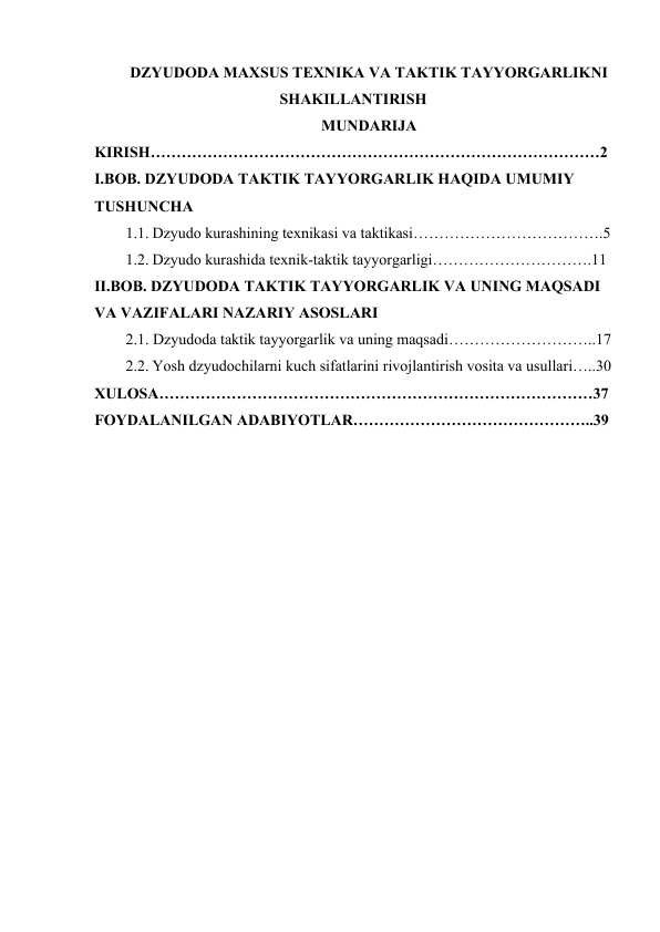 DZYUDODA MAXSUS TEXNIKA VA TAKTIK TAYYORGARLIKNI SHAKILLANTIRISH