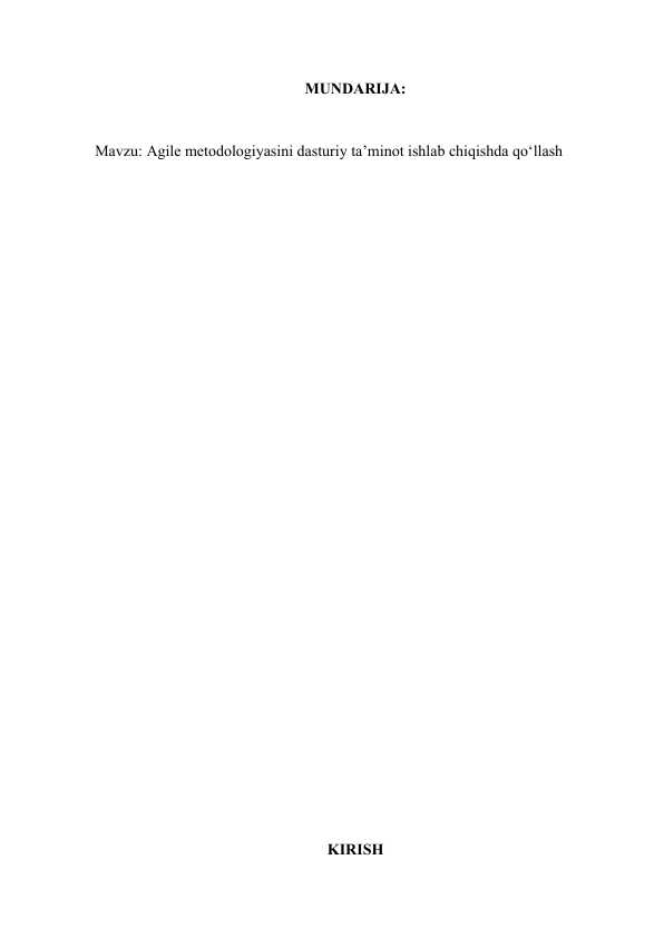 Agile metodologiyasidan foydalanish(kurs ishi)