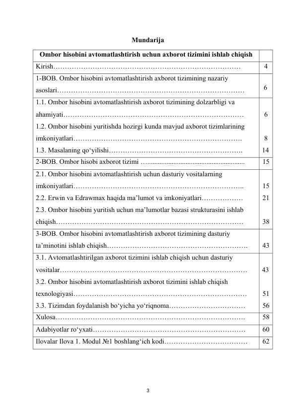 Ombor hisobini avtomatlashtirish uchun axborot tizimini ishlab chiqish
