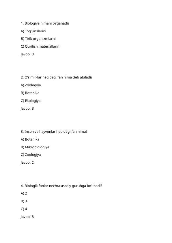 5-sinf biologiya test