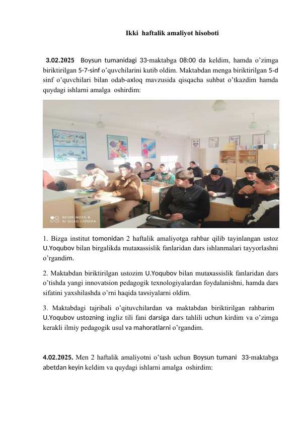 2 haftalik amaliyot ingliz tilidan