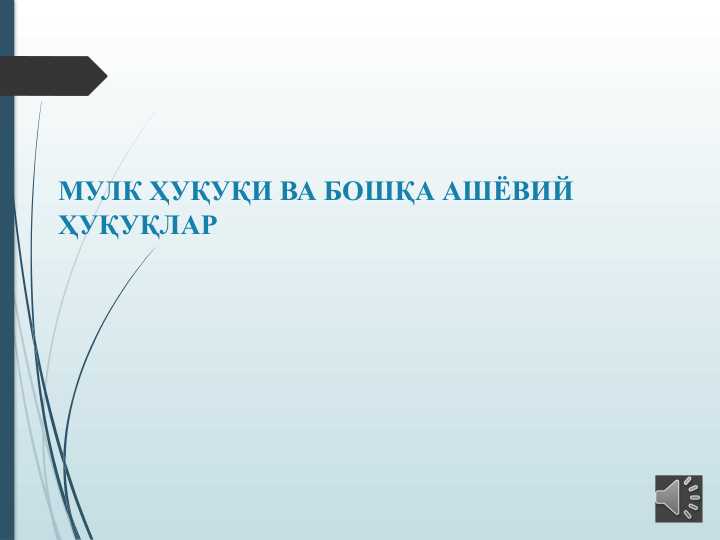 Mulk huquqi va boshqa ashyoviy huquqlar