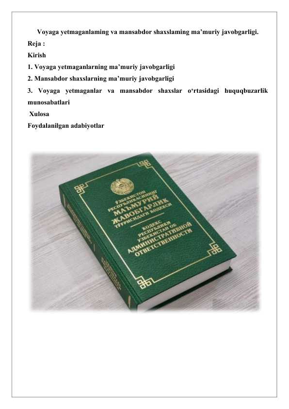 Voyaga yetmaganlaming va mansabdor shaxslaming ma’muriy javobgarligi