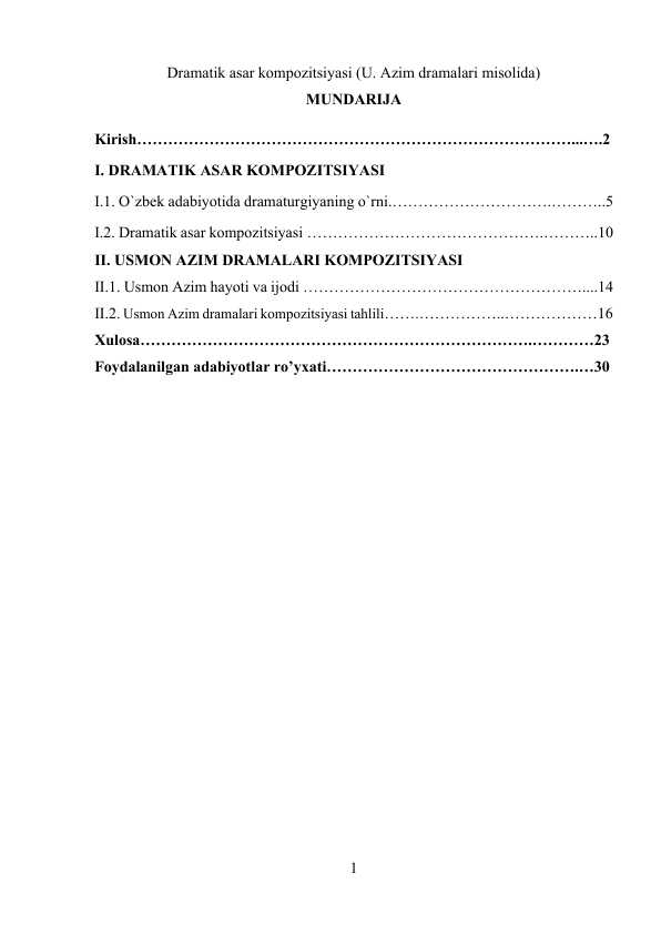 Dramatik asar kompozitsiyasi (U. Azim dramalari misolida)