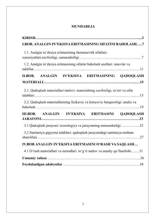 Analgin in’eksiya uchun eritmasini sifatini baholash, qadoqlash va o‘rash.