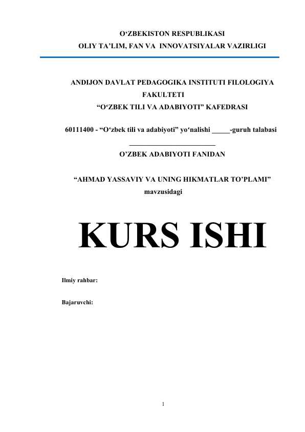 AHMAD YASSAVIY VA UNING HIKMATLAR TO'PLAMI