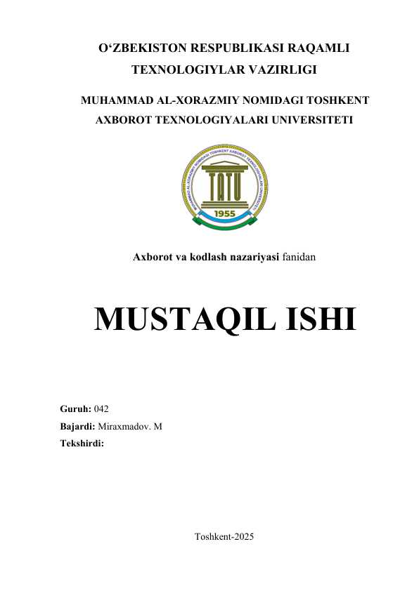 Siqish algoritmi asosida ma’lumotlarni siqish usullarining samaradorligini hisoblash (Shennon-Fano-Xaffman)