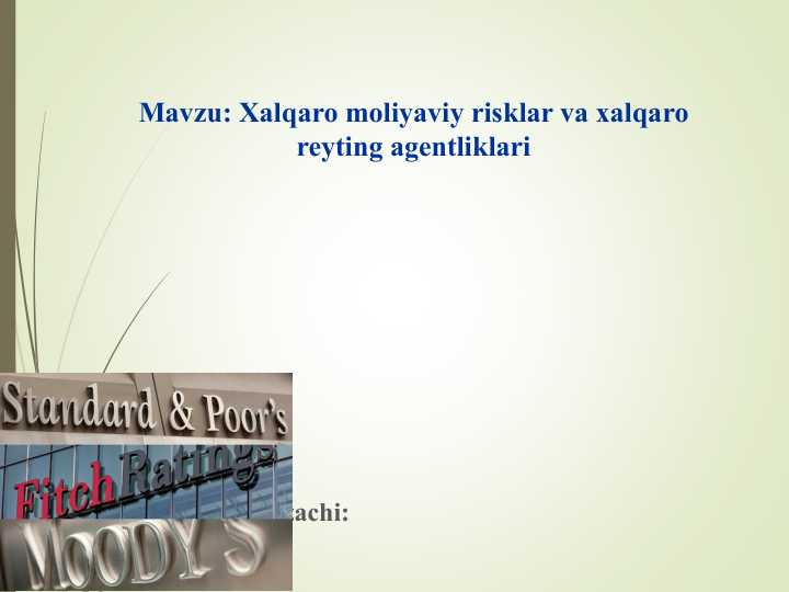Xalqaro moliyaviy risklar va xalqaro reyting agentliklari
