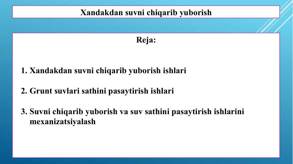 Xandakdan suvni chiqarib yuborish