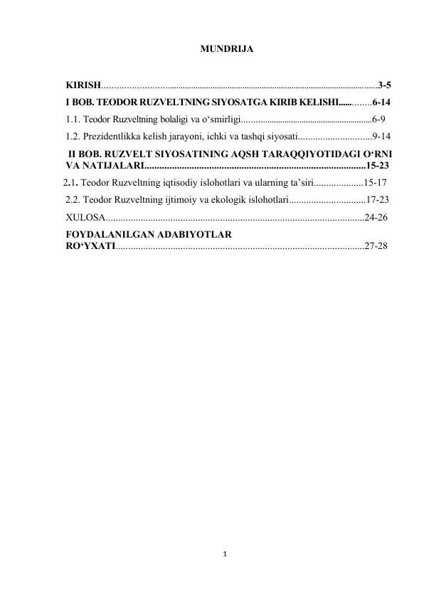 Teodor Ruzvelt prezidentlik davrida AQSh kurs ishi