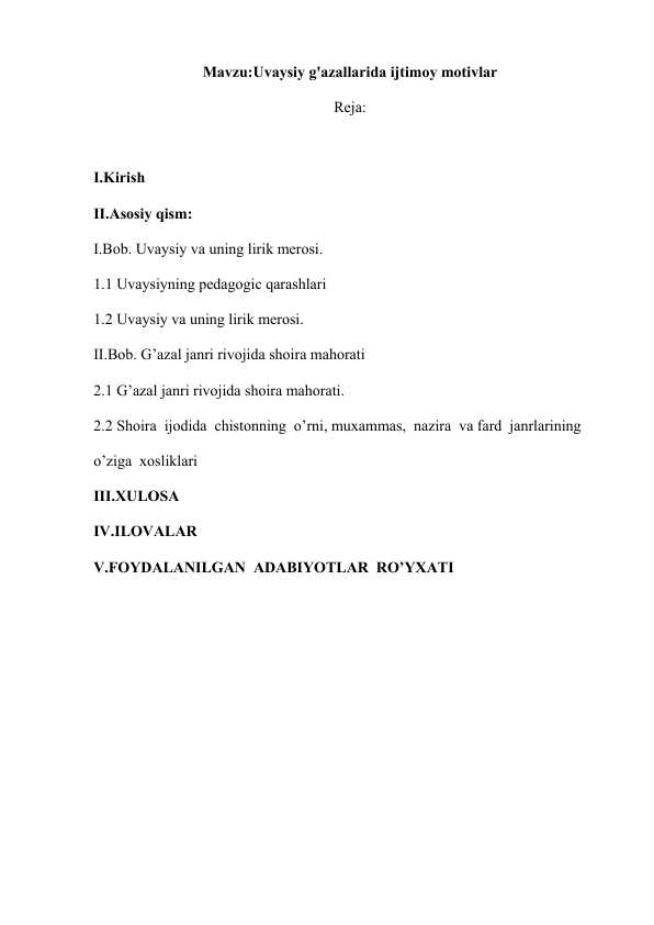 Uvaysiy g'azallarida ijtimoy motivlar