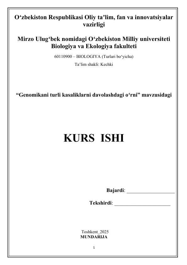 Genomikani turli kasaliklarni davolashdagi oʻrni