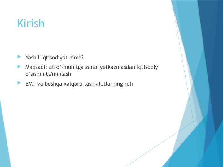 Yashil iqtisodiyot nima? Maqsadi: atrof-muhitga zarar yetkazmasdan iqtisodiy o‘sishni ta'minlash