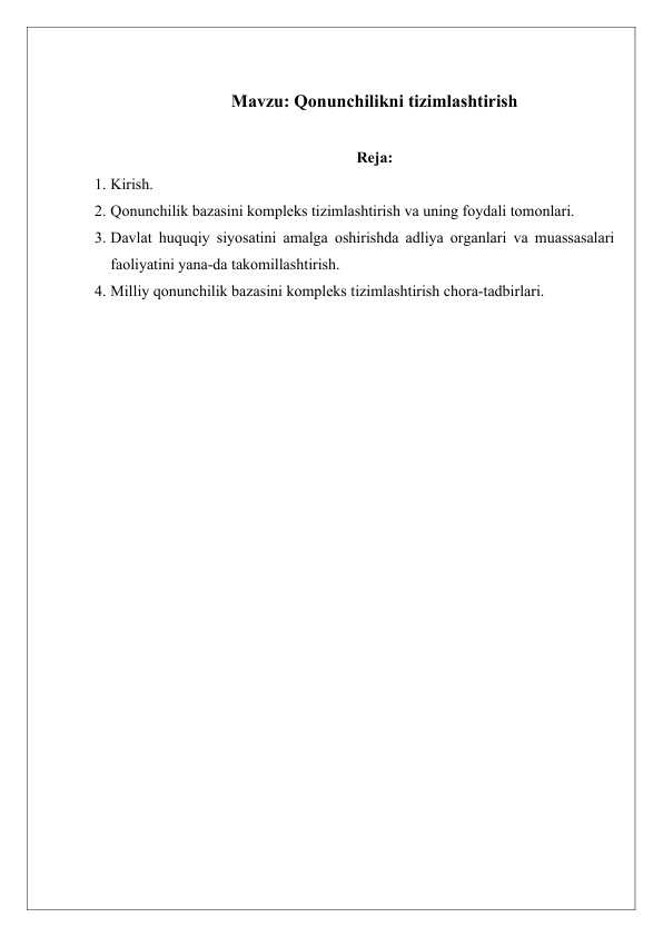 Qonunchilikni tizimlashtirish