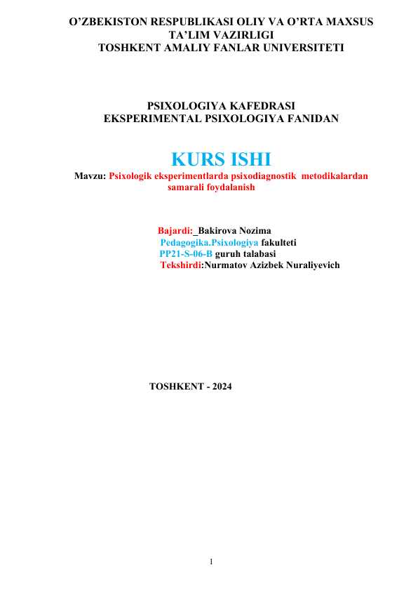 Psixologik eksprementlarda psixodiagnostik metodikalardan