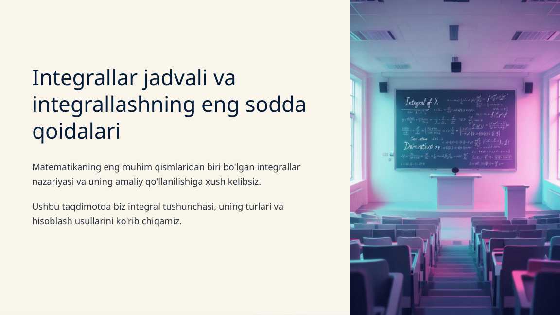 Integrallar jadvali va integrallashning eng sodda qoidalari