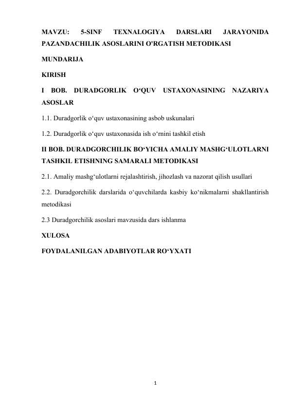 5-sinf Texnalogiya darslari jarayonida pazandachilik asoslarini o'rgatish metodikasi