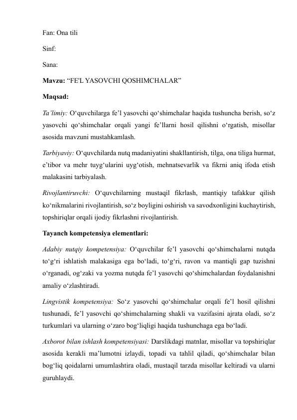 FE'L YASOVCHI QOSHIMCHALAR