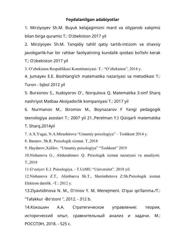 Foydalanilgan adabiyotlar