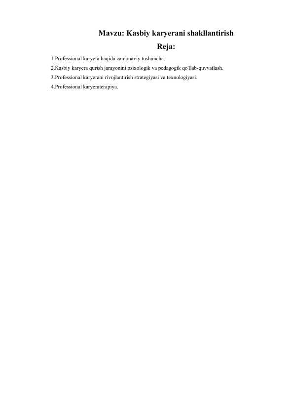 Kasbiy karyerani shakllantirish