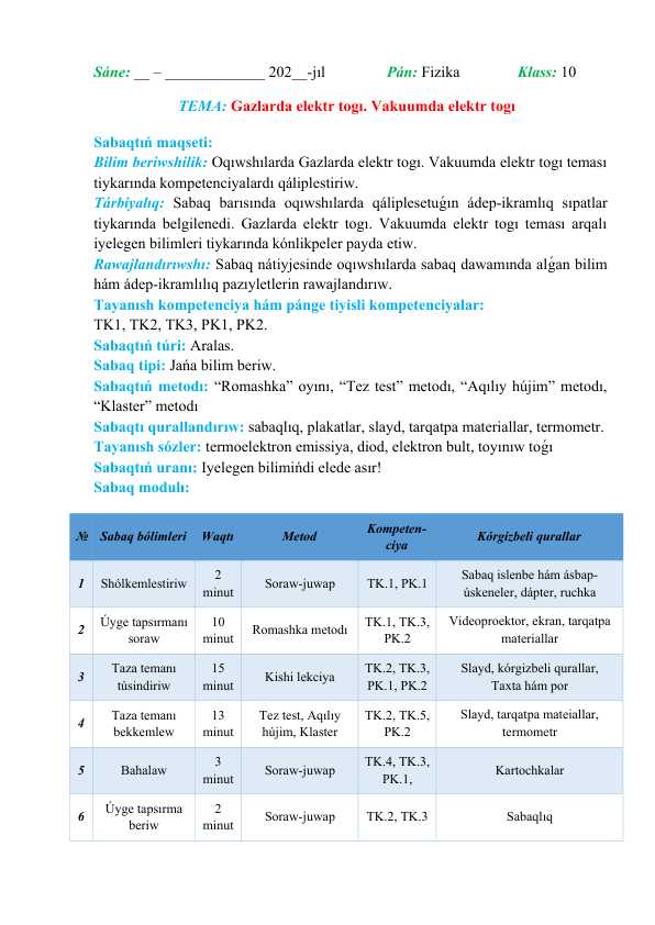 Gazlarda elektr togı. Vakuumda elektr togı